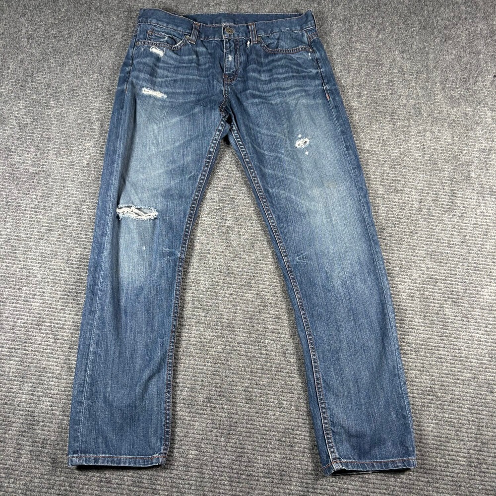 Banana Republic Jeans Mens 28 Blue Good Distressed Straight Leg Whiskered Denim